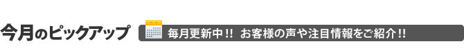 今月のピックアップ　毎月更新中!!お客様の声や注目情報をご紹介!!